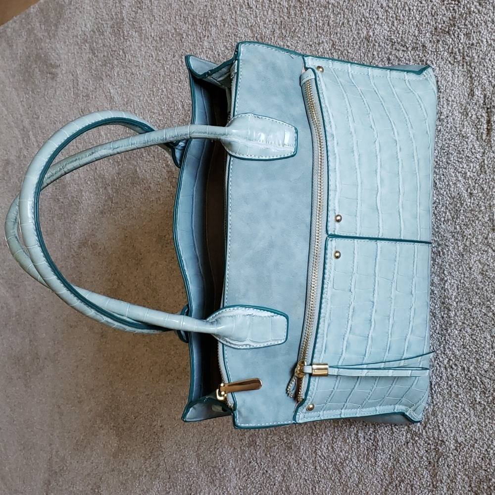 Aqua blue Reptile look handbag